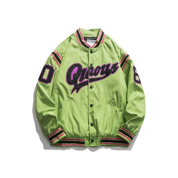 Retro Color Block Embroidery Baseball Uniform Jacket Men