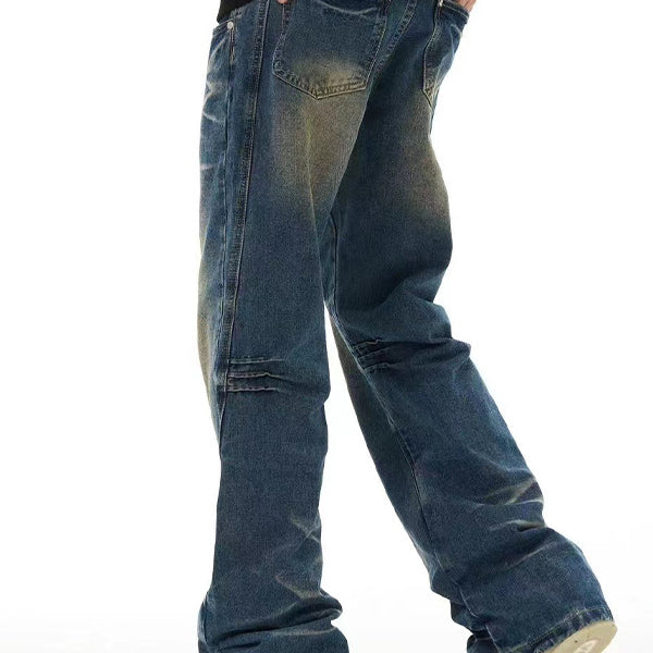 Retro Washed Dark Blue Jeans For Men