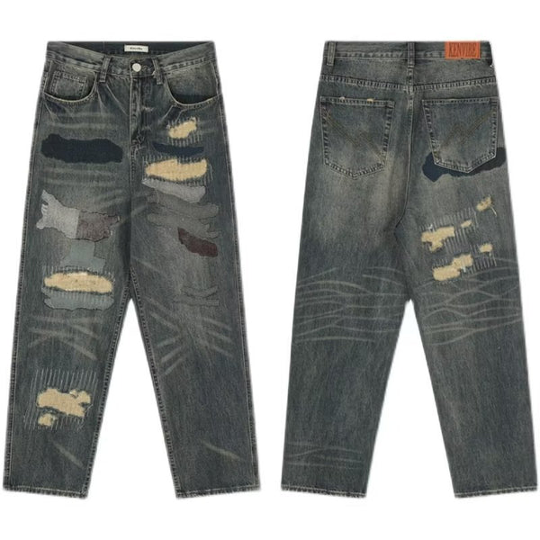 American Retro Loose Washed-out Ripped Jeans For Men