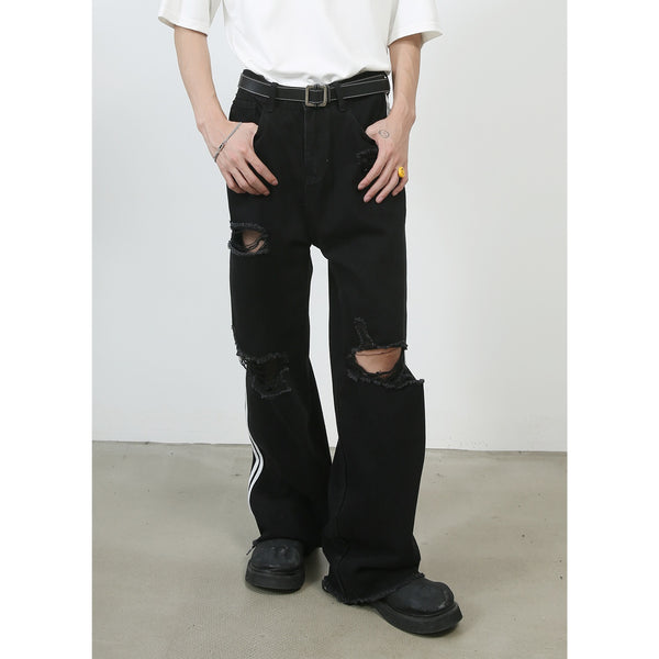 Retro Tattered Jeans Washed Wide-leg Jeans For Men