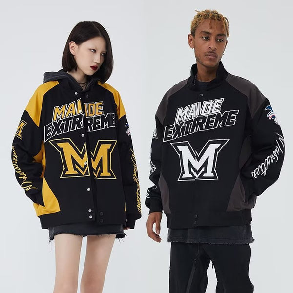 American Retro Hiphop Embroidered Motorcycle Baseball Jacket